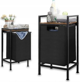 Kosz na pranie wolnostojący z półką industrialny loft drewniany retro 72 cm