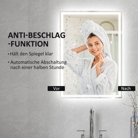 HOMCOM Lustro łazienkowe ścienne LED z dotykowym przełącznikiem, Białe