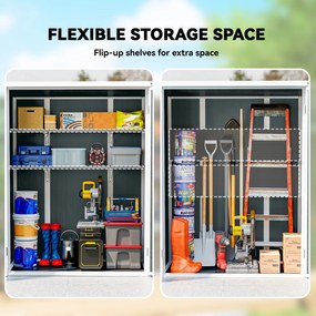 Outsunny Domek Ogrodowy 0,8m², Składany Domek na Narzędzia 134 x 68,5 x 170 cm Plastikowy z Podwójnymi Drzwiami i Podłogą | Aosom PL