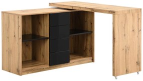 Biurko rozkładane z obrotowym blatem 360° - MDF - Naturalne i czarne - PAVELO