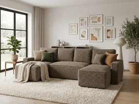 Rozkładana sofa narożna w kształcie U SMART BOUCLE 303x143 cm, ciemnobeżowa