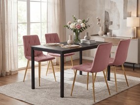 Różowe aksamitne krzesło jadalniane LIBRA ze złotymi nogami