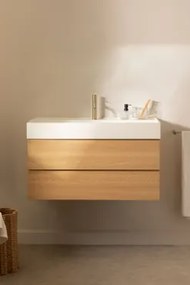 Zestaw Wiszących Mebli Łazienkowych Z Drewna I Forniru Jesionowego Zintegrowany Z Umywalką Ona Naturalna - Sklum