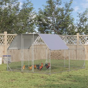 PawHut Kurnik Kurnik Woliera, z możliwością wejścia, zamknięte drzwi, na 10-12 kur, 280 cm x 380 cm x 195 cm, Szary