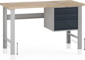 Stół warsztatowy z regulacją wysokości G7, blat bukowy, 1500 x 685 x 840-1040 mm, 1x kontener, 3x szuflada, grafitowy