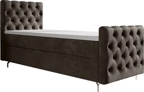 BEDANTE łóżko kontynentalne CHESTER PLUS 90x200 brązowy z materacem H3 i topperem łóżko z pojemnikiem, pojedyncze, hotelowe, do sypialni, ze schowkiem