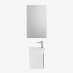 Zestaw Wiszących Mebli Łazienkowych Zintegrowany Z Umywalką Narek Biała & Prostokątny Led I Przeciwmgielny 55x90 Cm Riben & Złoty Szczotkowany ↑20 Cm