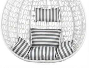 Białe wiszące krzesło KOKON bez stojaka, biało-szara poduszka