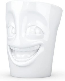 Biały uśmiechnięty porcelanowy kubek z uchem 58products, 350 ml