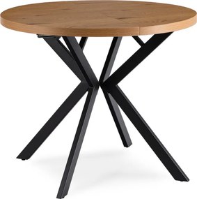 Stół Okrągły Rozkładany LUGO 90-190 cm Dąb Złoty/Czarny Loftowy