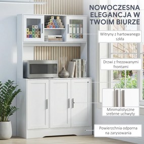 HOMCOM Szafka kuchenna, Design skandynawski, 4 szafki, Regulowane półki, Drzwi ze szkła, Otwarta przestrzeń, Płyta wiórowa, MDF, Biały