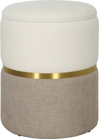 HOMCOM Taboret z miejscem do przechowywania, kremowy, z metalowym pierścieniem, dwukolorowy design, Ø36 x 44H cm