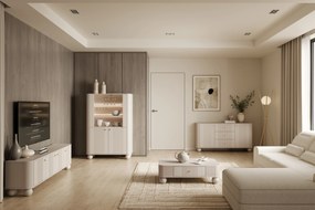 Witryna Vesper 103 cm czterodrzwiowa - kaszmir / złote uchwyty / nogi kule