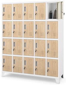 Szafa skrytkowa socjalna BHP biała/dąb sonoma: Eco Design ROBERT, 1360 x 1720 x 450 mm