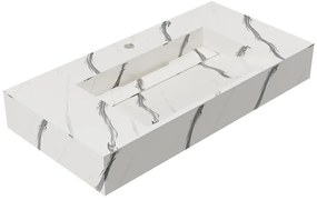Umywalka podwieszana TAKOTNA z twardego materiału marmuropodobnego w kolorze białym – 90,2 × 45,2 × 8 cm (dł. × szer. × wys.)