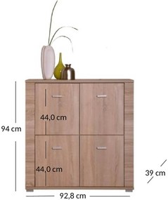 Komoda Czterodrzwiowa Drewniana do Salonu COREA 93 cm Dąb Sonoma Nowoczesna