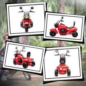AIYAPLAY Motocykl elektryczny dla dzieci, 3 koła, na baterię 6V, ze światłami i muzyką, dla dzieci w wieku 3-6 lat, Czerwony