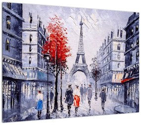 Obraz na szkle ulicy w Paryżu, obraz olejny (70x50 cm)