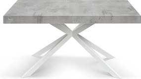 Stół drewniany, wykończenie cementowe, biała podstawa X, rozkładany 160x90 - CAMAIORE
