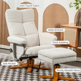 HOMCOM Fotel masujący z funkcją leżenia i podnóżkiem, nachylenie do 145°, Poliester, 80 x 86 x 99 cm, Kremowy