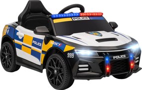AIYAPLAY 12V Elektryczny samochód policyjny dla dzieci z pilotem, syrena, migające światło, muzyka i klakson, podwójne silniki, zawieszenie Biały | Aosom PL