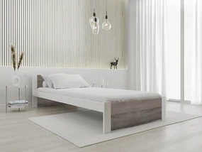Łóżko IKAROS 90 x 200 cm, biały/dąb truflowy Stelaż: Ze stelażem listwowym rolowanym, Materac: Materac Deluxe 10 cm