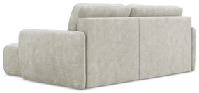 Kremowy narożnik rozkładany z tkaniny szenilowej ze schowkiem (prawostronny/z szezlongiem) Lilo – Makamii