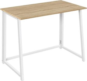 Zestaw do pracowni ZARIMO stół 80x40 cm, biały/dąb sonoma + krzesło AVOLA z eko skóry, szaro-białe