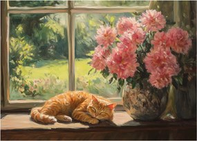 Obraz - Kot na oknie (70x50 cm)