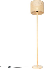 Smart Wooden Floor Lamp with Natural Linen Shade 32 cm incl. Wifi A60 - Mels