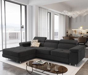 Masseno Narożnik ELMA z funkcją spania i pojemnikiem na pościel Narozniki L, Rozkładana sofa - Czarny, MONOLITH 95