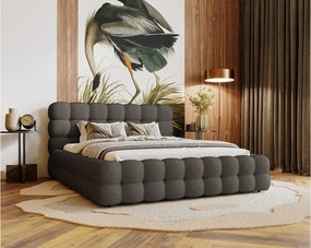 Emporius Parlas Bis łóżko 180x200 z pojemnikiem, łóżko tapicerowane do sypialni - gruba pianka, stelaż, tkanina boucle, ciemny szary (Anthology 18)