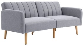 HOMCOM Sofa do spania, dwuosobowa sofa materiałowa, z funkcją spania, polyester stylizowany na len, drewno kauczukowe, 173 x 75 x 73 cm, szara