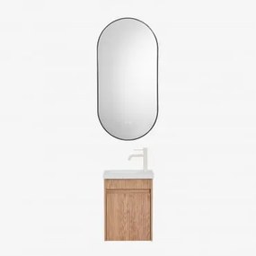 Zestaw Wiszących Mebli Łazienkowych Zintegrowany Z Umywalką Narek Popielaty Brąz & Owalna Osłona Led I Przeciwmgielna - Sklum