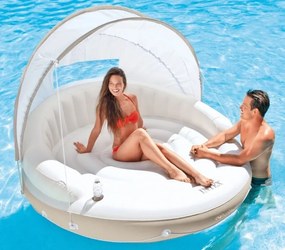 Dmuchana wyspa basenowa z daszkiem Intex, 199x150 cm - materac do basenu z oparciem