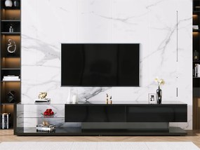 Szafka RTV 170 cm - 2 szuflady i półki szklane - LED-y - połysk czarny