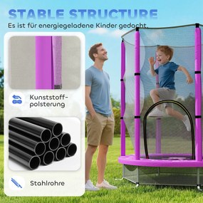 AIYAPLAY Trampolina dla dzieci z siatką bezpieczeństwa, do użytku wewnętrznego i zewnętrznego, 3-6 lat, Fioletowy