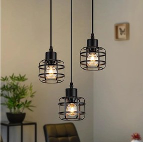 Lampa wisząca Nettlife Vintage z trzema żarówkami – czarny metalowy żyrandol E14 w stylu retro – regulowana wysokość (żarówki nie są dołączone)