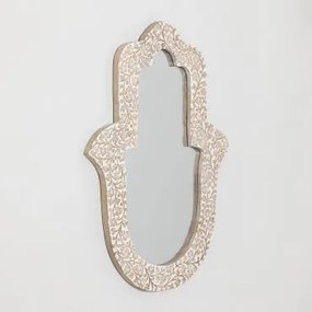 Lustro Ścienne Z Drewna Mango Hamsa Vintage White Wood - Sklum