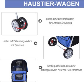 Outsunny Wózek dla Psa Kota Składany Niebieski do 15kg | Aosom PL