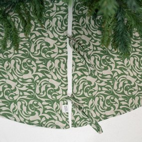 Zielony lniany okrągły dywan pod choinkę ø 125 cm Evergreen Damask – Linen Tales