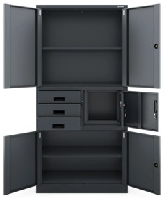 Biurowa szafa metalowa z sejfem na akta i dokumenty FILIP II, 900 x 1850 x 400 mm, antracytowa