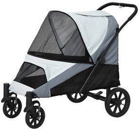 PawHut Wózek dla Psów, Składany Wózek dla Dużych Psów, Wózek dla Zwierząt z 4 Kołami, Smycze Bezpieczeństwa, Hamulce, Szary