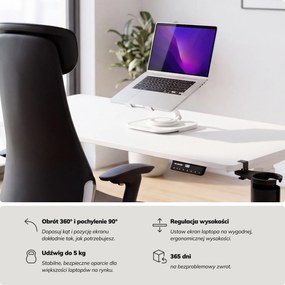 Podstawka stojak pod laptopa regulowana biała, 265x200x74-225 mm