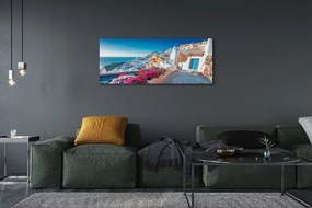 Obraz canvas na ścianę Biała Architektura i Kwiaty Grecji