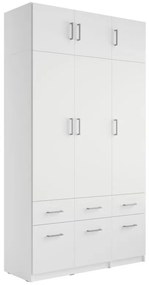 Szafa 3-drzwiowa z 6 szufladami - szer. 136 cm - Biały + Nadstawka - BELOMY