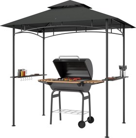 Outsunny Pawilon Grillowy z Oświetleniem LED 240 x 150 x 258 cm Odporny na Płomień i Wodę, z Podwójnym Daszkiem