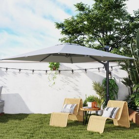 Outsunny Aluminiowy Parasol Ogrodowy 3 x 3 m Obrotowy o 360° z Korbą Stojak Wodoodporny Jasnoszary