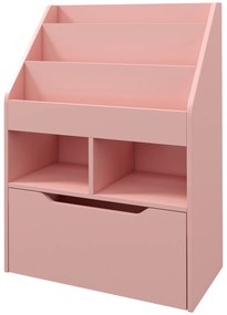 HOMCOM Regał dziecięcy z szufladą, półka na książki z półkami, 60 x 29,9 x 90 cm, Różowy