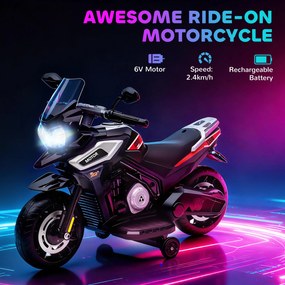 AIYAPLAY Elektryczny motocykl dla dzieci 18-36 miesięcy, pojazd do siadania, kółka pomocnicze, światła, muzyka, tworzywo sztuczne, stal, Schwarz